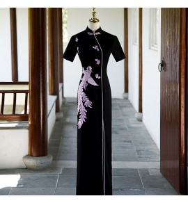 女裝禮服裙立領繡花長旗袍