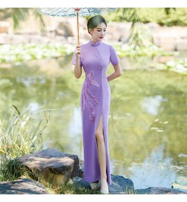 女裝禮服裙立領繡花長旗袍