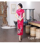 女裝旗袍裙立領印花綢緞長裙