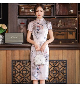 女裝旗袍裙立領復古花紋中長裙