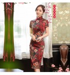 女裝旗袍裙立領復古花紋中長裙