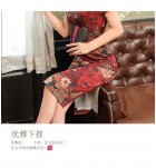 女裝旗袍裙立領復古花紋中長裙