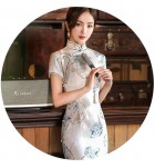 女裝旗袍裙立領復古花紋中長裙
