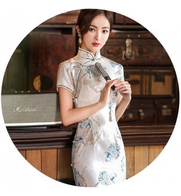 女裝旗袍裙立領復古花紋中長裙