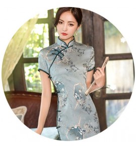 女裝旗袍裙立領復古花紋中長裙