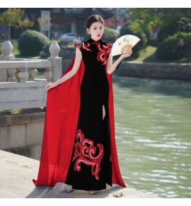 女裝禮服裙立領刺繡改良旗袍