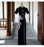 女裝禮服裙立領刺繡開叉改良旗袍