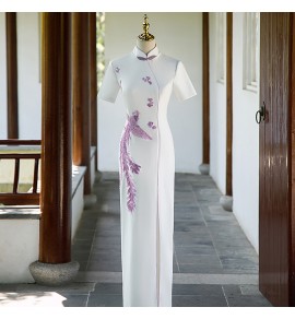 女裝禮服裙立領刺繡開叉改良旗袍