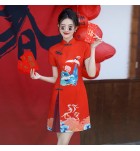 女裝旗袍立領盤扣印花短裙