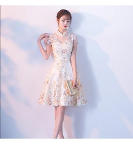 少女禮服裙立領短袖短裙
