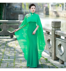女裝禮服裙立領披肩旗袍長裙