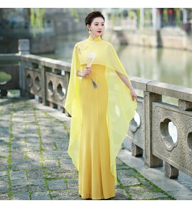 女裝禮服裙立領披肩旗袍長裙