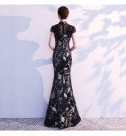 少女禮服裙黑色繡花立領長裙