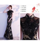 少女禮服裙黑色繡花立領長裙