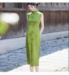 旗袍立領無袖開叉文藝復古裙