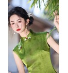 旗袍立領無袖開叉文藝復古裙