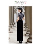 少女禮服裙黑色立領開叉改良旗袍