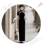 少女禮服裙黑色立領開叉改良旗袍