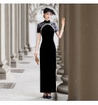 少女禮服裙黑色立領開叉改良旗袍