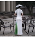 旗袍禮服裙立領繡花漸變色長裙