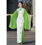 旗袍禮服裙立領繡花漸變色長裙