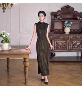 少女旗袍黑條紋立領無袖長裙