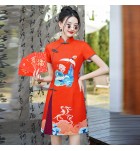 女裝旗袍立領盤扣印花短裙