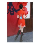 女裝旗袍立領盤扣印花短裙