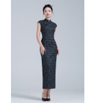 少女旗袍文藝格子無袖長裙