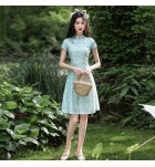 少女旗袍立領盤扣繡花中裙