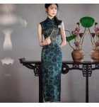 少女綠色立領印花改良旗袍