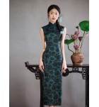 少女綠色立領印花改良旗袍