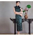 少女綠色立領印花改良旗袍