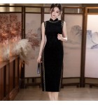 少女旗袍立領無袖黑色連身裙