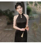 少女旗袍掛脖無袖禮服裙