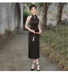 少女旗袍掛脖無袖禮服裙