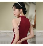 少女旗袍掛脖無袖禮服裙