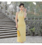 少女旗袍掛脖無袖禮服裙
