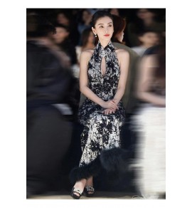 女裝禮服裙玫瑰領花掛脖魚尾裙