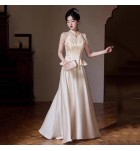 女裝禮服裙露肩串珠流蘇長裙