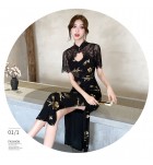 少女連身裙黑色印花文藝復古改良旗袍
