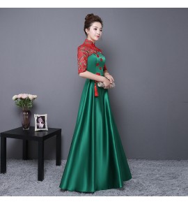 女裝禮服裙立領刺繡中袖長裙