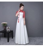 女裝禮服裙立領刺繡中袖長裙