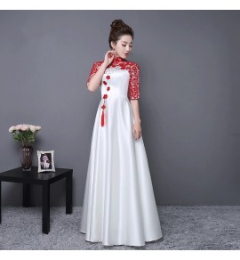 女裝禮服裙立領刺繡中袖長裙