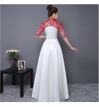 女裝禮服裙立領刺繡中袖長裙