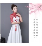 女裝禮服裙立領刺繡中袖長裙