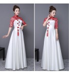 女裝禮服裙立領刺繡中袖長裙