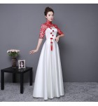 女裝禮服裙立領刺繡中袖長裙