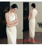 少女連身裙掛脖露肩性感旗袍裙