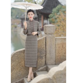 少女套裝旗袍裙長袖外套兩件套
